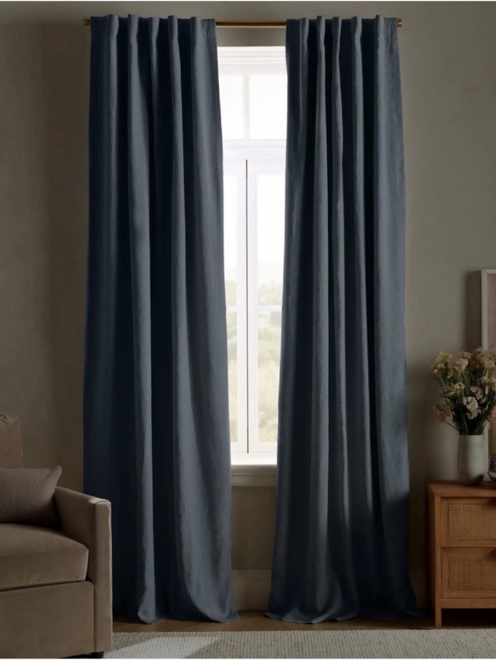 NWT QUINCE European Linen True Blackout Curtains Chambray 9119